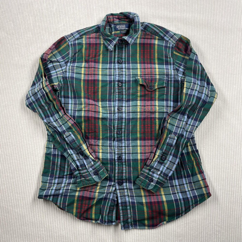 Polo By Ralph Lauren Shirt Mens Small Green Plaid Flannel Button Up Casual